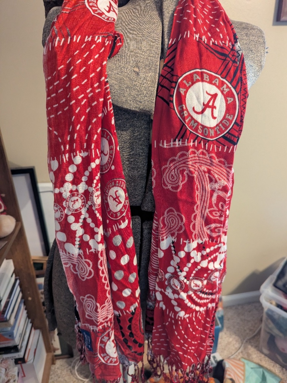 Sandol Alabama Crimson Tide Logo Patterned Collegiate Red Fringed Scarf 72 x 24